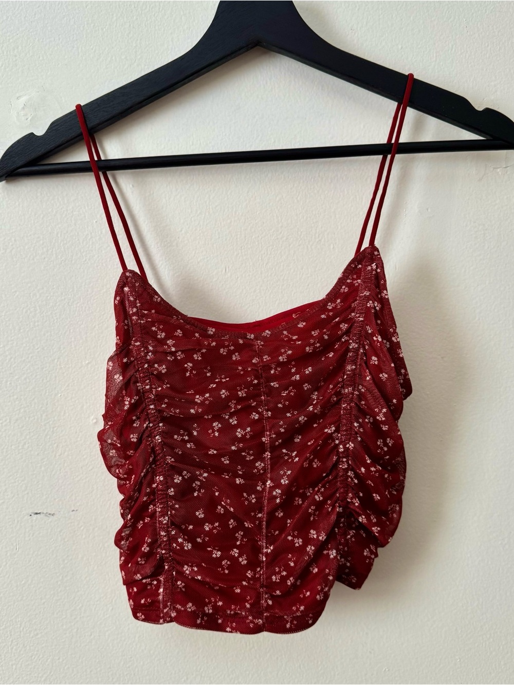 Hollister Red Floral Ruched Spaghetti Strap Crop Top